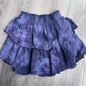 Aerie ~ Blue Tie Dye Lace Ruffled Lined Mini Skirt ~ XS unfinished waist